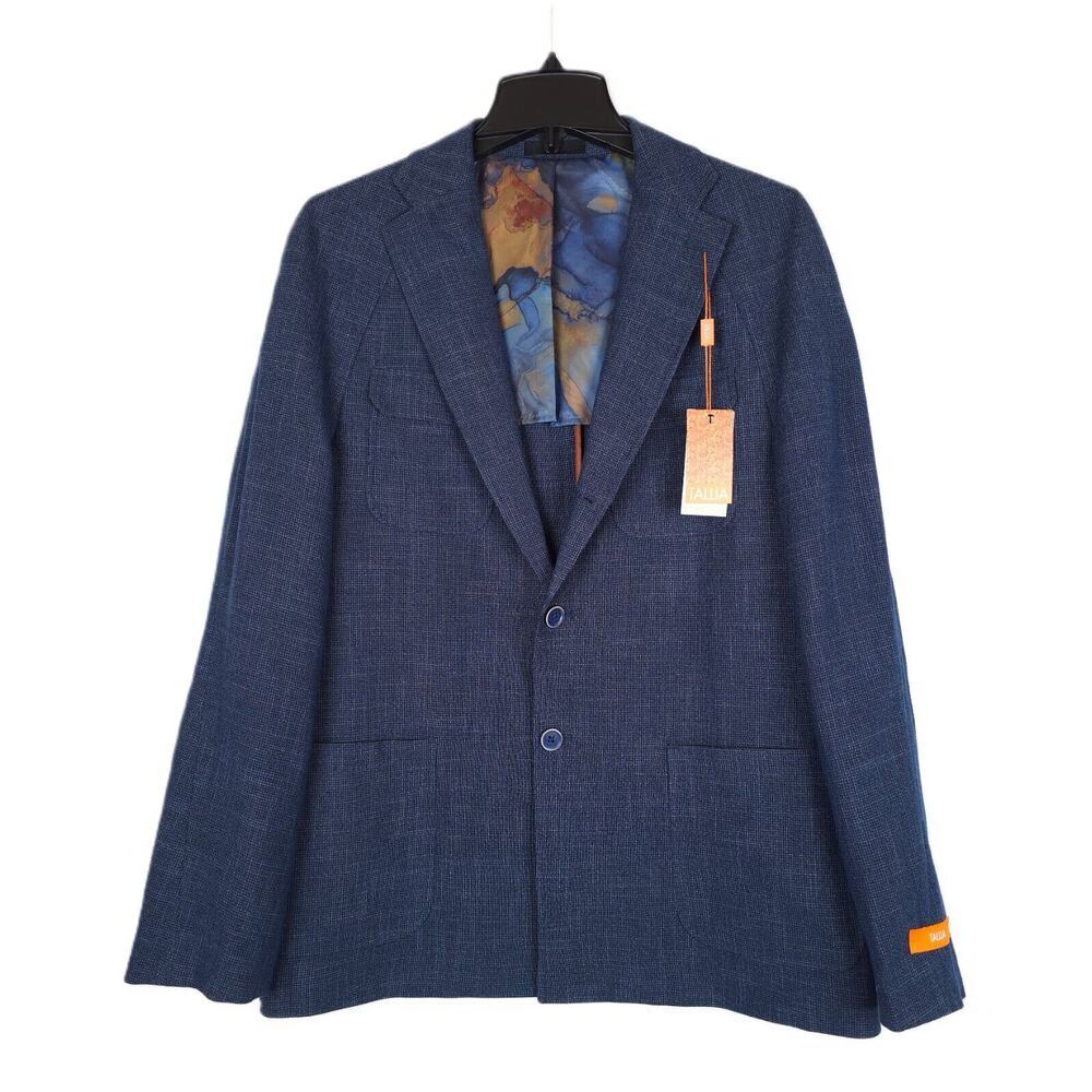 Tallia Mens Slim-Fit Stretch Raglan Lightweight Sport Coat Navy Grey 42L NWT